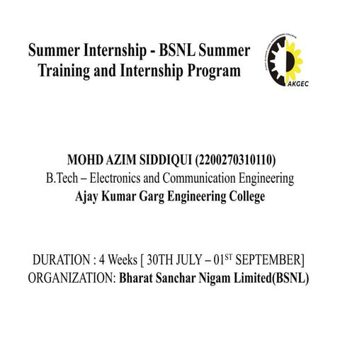 Summer internship at bharat sanchar nigam limited