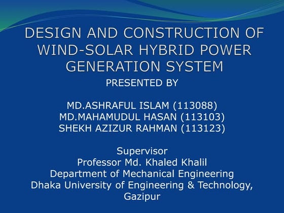 Hybrid power generation system | PPTX | Power and Energy Industry ...