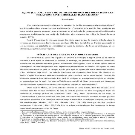 Lqimt (la dot), système de transmission des biens dans les relations matrimon...