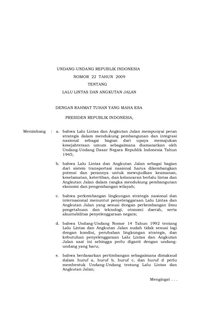 Undang Undang Lalu Lintas Uu No 22 Tahun 2009 Undang Undang Lalu Lintas Uu No 22 Tahun 2009