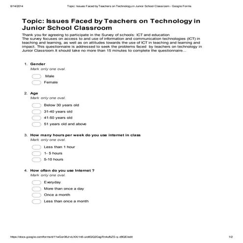 Issues Faced by Teachers on Technologies in Junior School Classroom