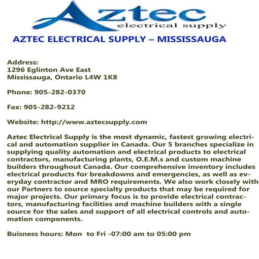 AZTEC ELECTRICAL SUPPLY MISSISSAUGA PDF