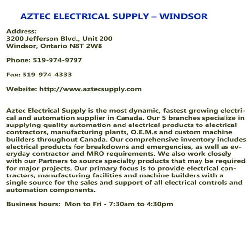 AZTEC ELECTRICAL SUPPLY WINDSOR PDF