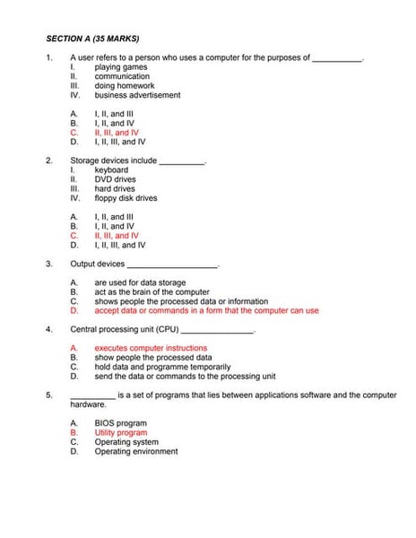 Computer hardware worksheet