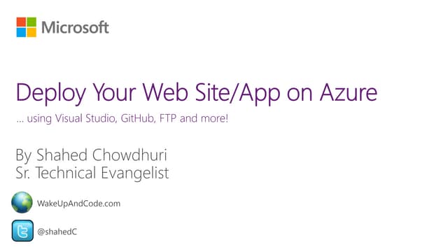 Deploy Your Web Site or Web App on Azure