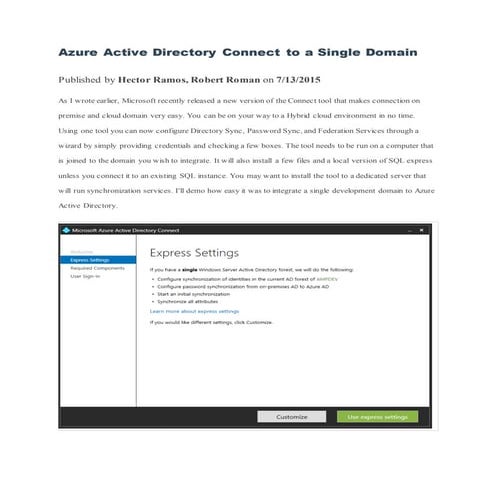 Azure active directory connect to a single domain