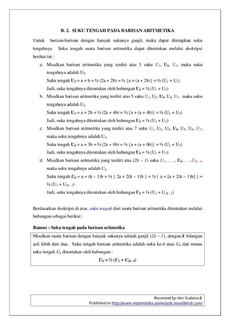 B 2 Suku Tengah Pada Barisan Aritmetika