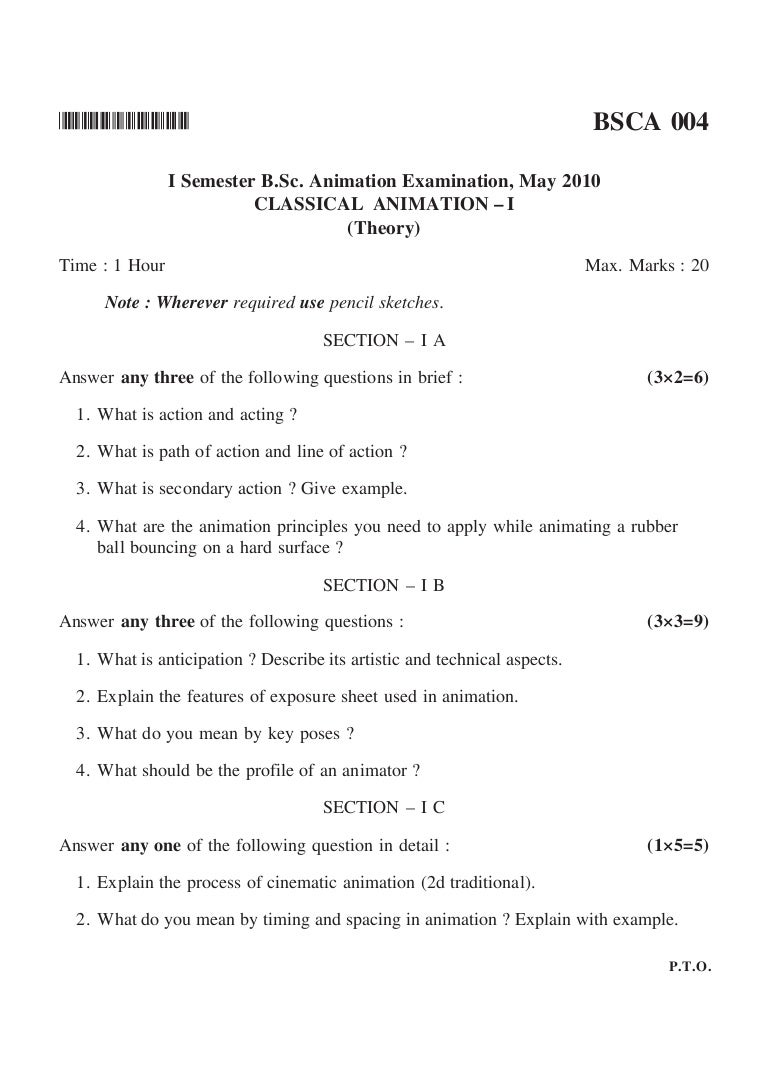 B.sc animation first sem sample paper of classical animation – i