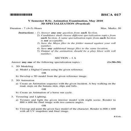 B.sc animation fifth sem sample paper of 3 d specialization