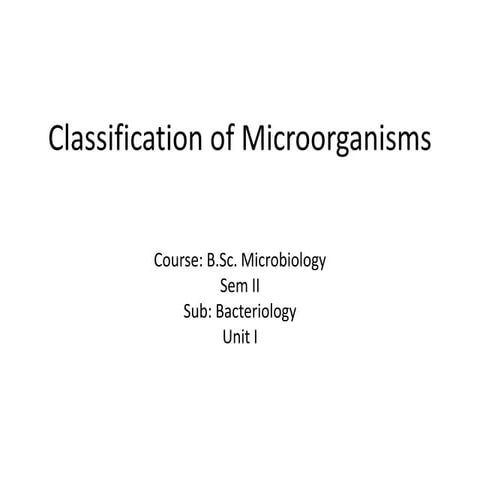B.Sc. Microbiology II Bacteriology Unit I Classification of Microorganisms