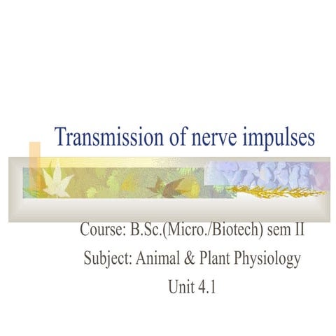 B.Sc.(Micro+Biotech) II Animal & Plant Physiology Unit 4.2 Transmission of ne...