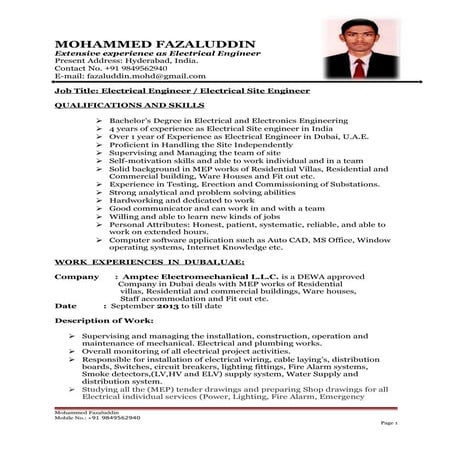 B.tech electrical engineer cv