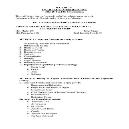 B.a. part – ii  subject   english literature (elective)
