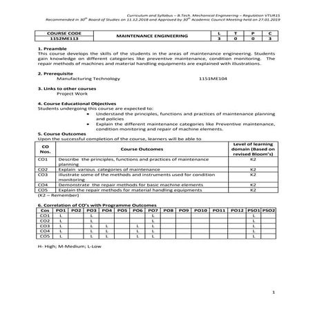 B.tech 1152 me113 - maintenance engineering | PDF