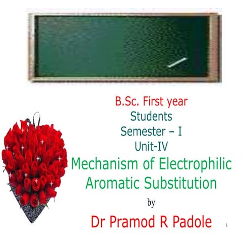 B.Sc. Sem-I Unit-IV  Mechanism of electrophilic aromatic substitution by Dr P...