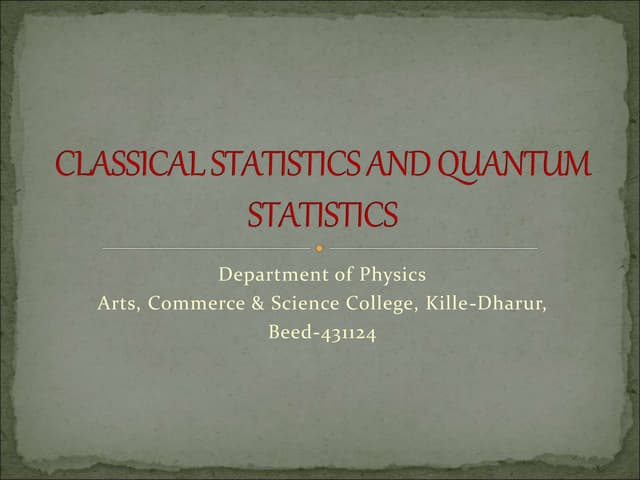Classical Statistics and Quantum Statistics