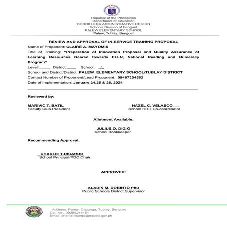 b. IN -Service Trainings Proposal- SOLO.