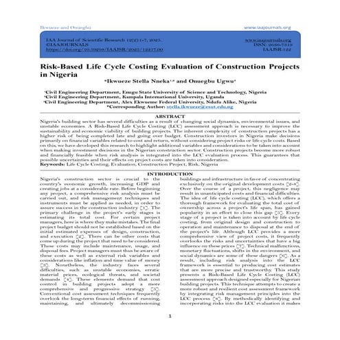 Risk-Based Life Cycle Costing Evaluation of Construction Projects in ...