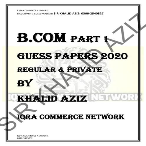 B com Part 1, Guess Papers 2020 