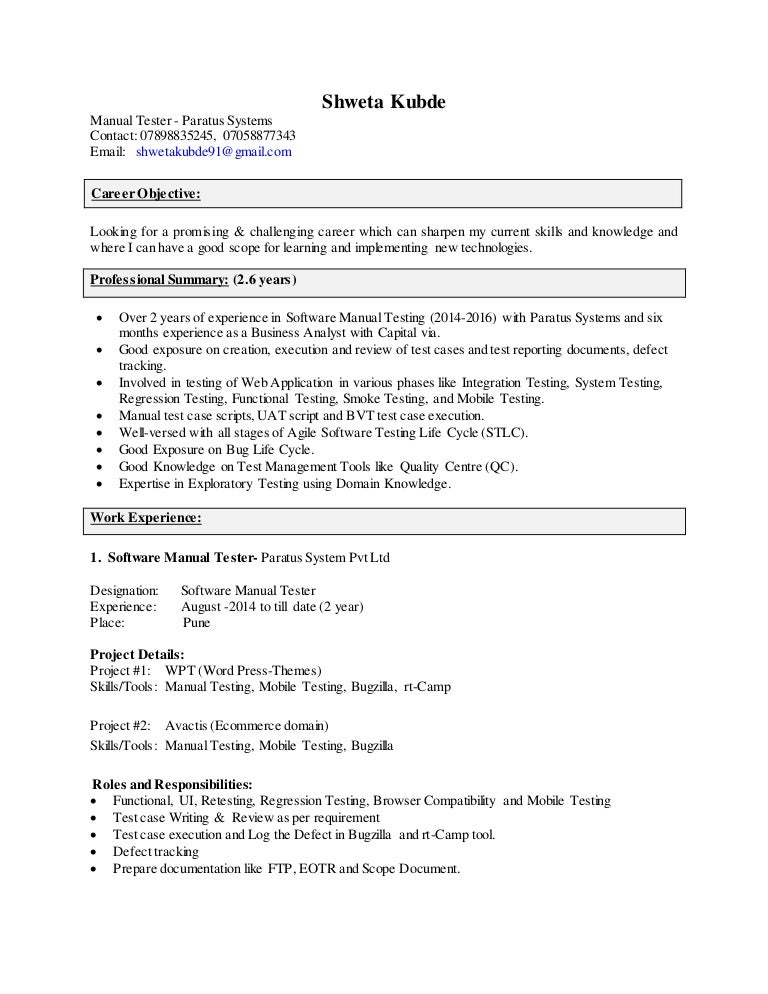 Shweta Resume Software Manual Tester
