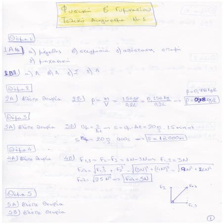 [Φυσική Β' Γυμνασίου] Τελικό Διαγώνισμα Νο1 (ΛΥΣΕΙΣ)