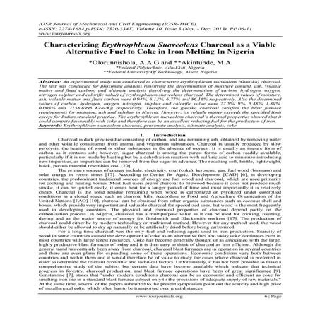 Characterizing Erythrophleum Suaveolens Charcoal as a Viable Alternative Fuel...