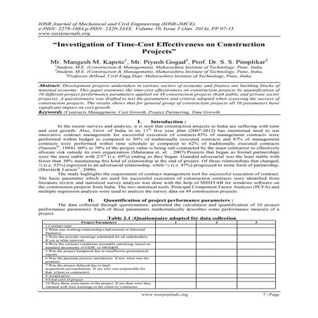 “Investigation of Time-Cost Effectiveness on Construction Projects”