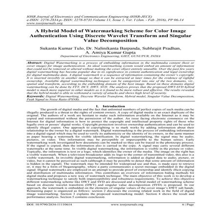 A Hybrid Model of Watermarking Scheme for Color Image Authentication Using Di...
