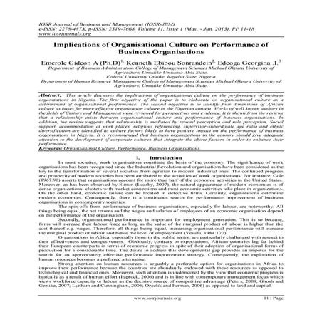 Implications of Organisational Culture on Performance of Business Organisations