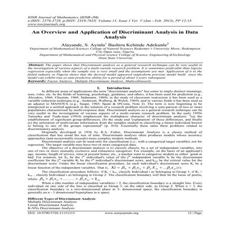 An Overview and Application of Discriminant Analysis in Data Analysis
