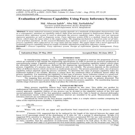 Evaluation of Process Capability Using Fuzzy Inference System