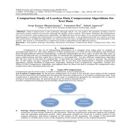 Comparison Study of Lossless Data Compression Algorithms for Text Data ...