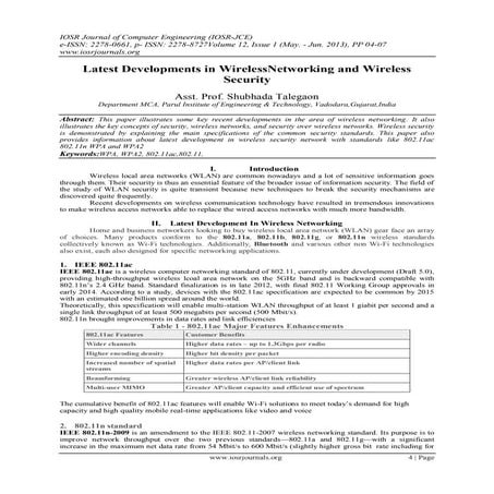 Latest Developments in WirelessNetworking and Wireless Security