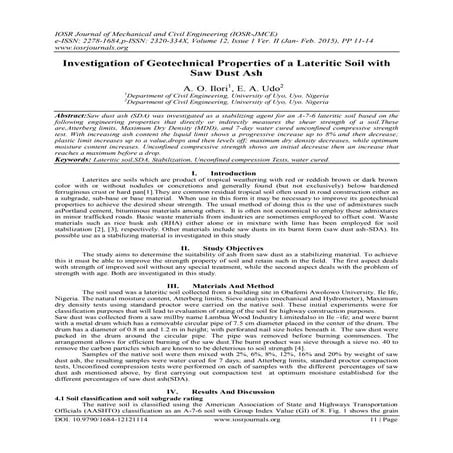 Investigation of Geotechnical Properties of a Lateritic Soil with Saw Dust Ash