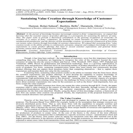 Sustaining Value Creation through Knowledge of Customer Expectations