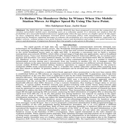 To Reduce The Handover Delay In Wimax When The Mobile Station Moves At Higher...