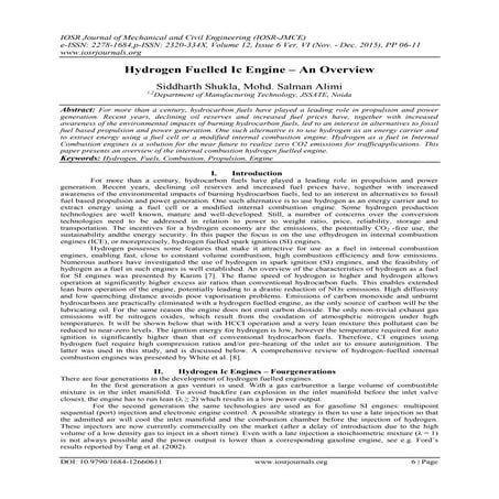 Hydrogen Fuelled Ic Engine – An Overview