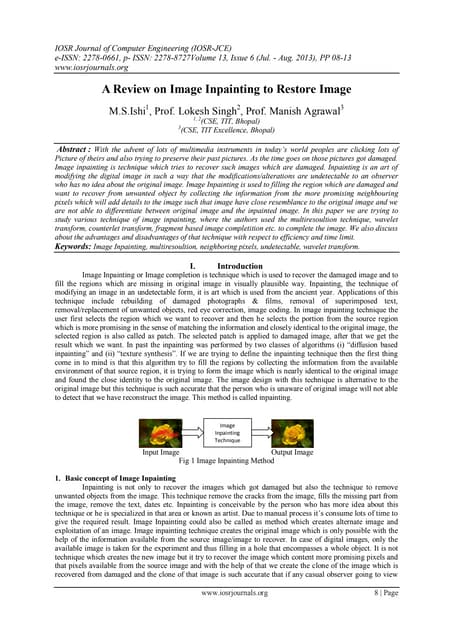 A Review on Image Inpainting to Restore Image