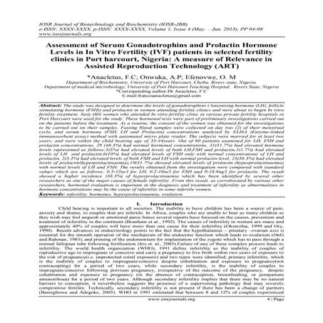 Assessment of Serum Gonadotrophins and Prolactin Hormone Levels in In Vitro F...