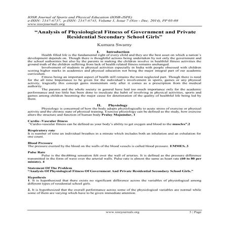 “Analysis of Physiological Fitness of Government and Private Residential Seco...