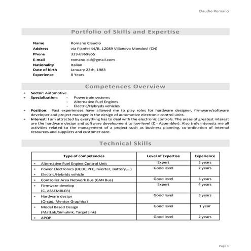 Portfolio of skills_ROMANO_Claudio - ENG