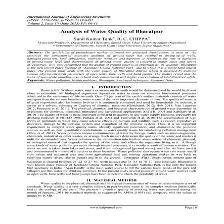 Analysis of Water Quality of Bharatpur