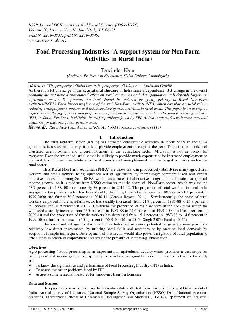food processing industries a support system for non farm activities