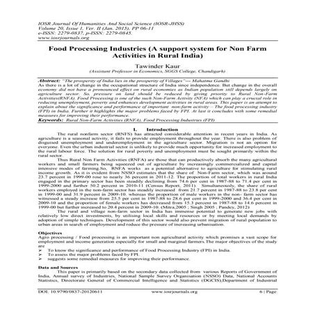 Food Processing Industries (A support system for Non Farm Activities in ...