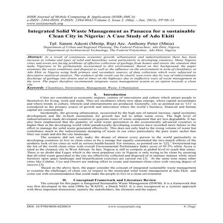 Integrated Solid Waste Management as Panacea for a sustainable Clean City in ...