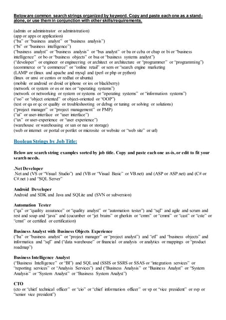 Recruiters Boolean Cheat Sheet | PDF