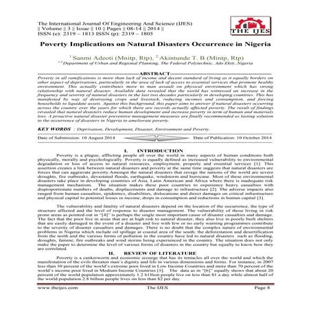 	Poverty Implications on Natural Disasters Occurrence in Nigeria