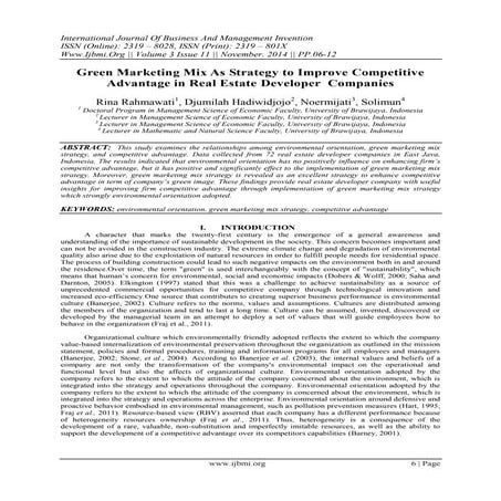 Green Marketing Mix As Strategy to Improve Competitive Advantage in Real Esta...