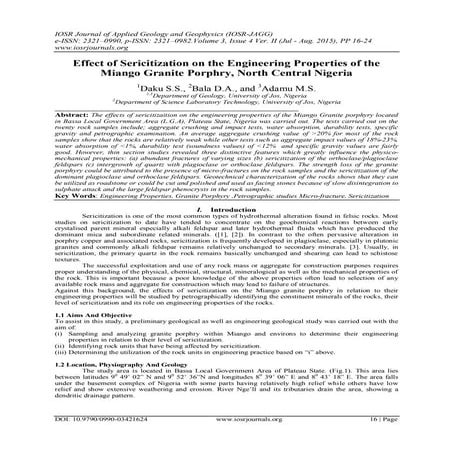 Effect of Sericitization on the Engineering Properties of the Miango ...