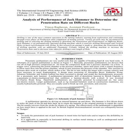 Analysis of Performance of Jack Hammer to Determine the Penetration Rate on D...